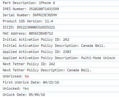 Bell Canada Full IMEI Check SIM Lock