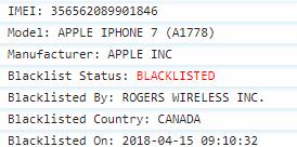 Rogers Canada Blacklist IMEI Check Report
