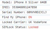Vodafone UK SIM Lock Status IMEI Check